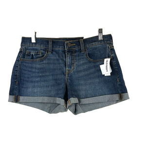 Old Navy Jean Shorts Womens 4 Dark Wash Denim Boyfriend Cuffed Cotton Poly New